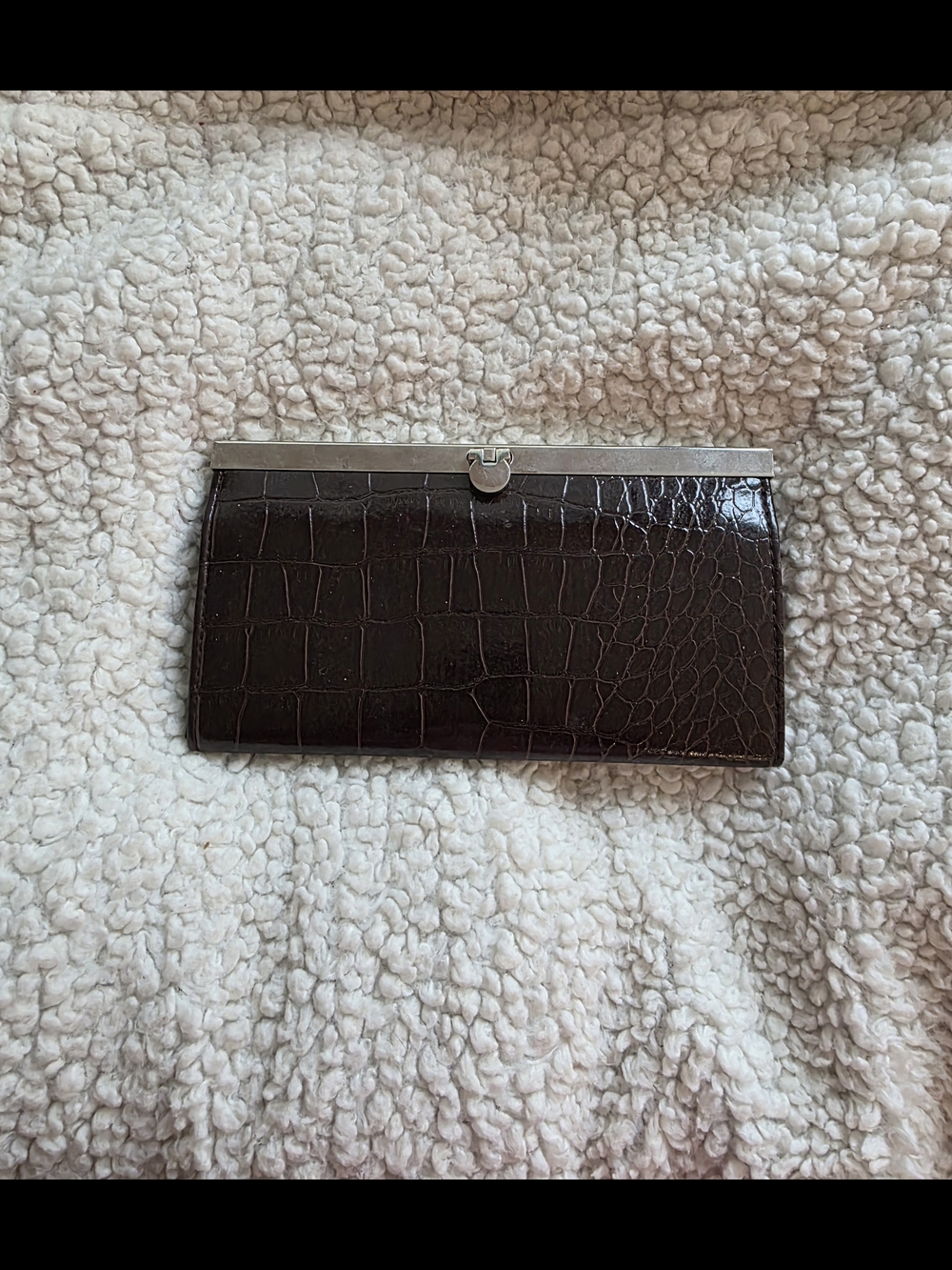 Croc-Embossed Brown Leather Clutch Wallet